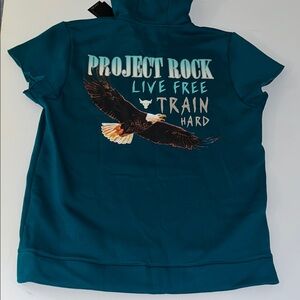 XL UA Project Rock Cutoff Hoodie Mens Live Free Train Hard Eagle green NWT$80